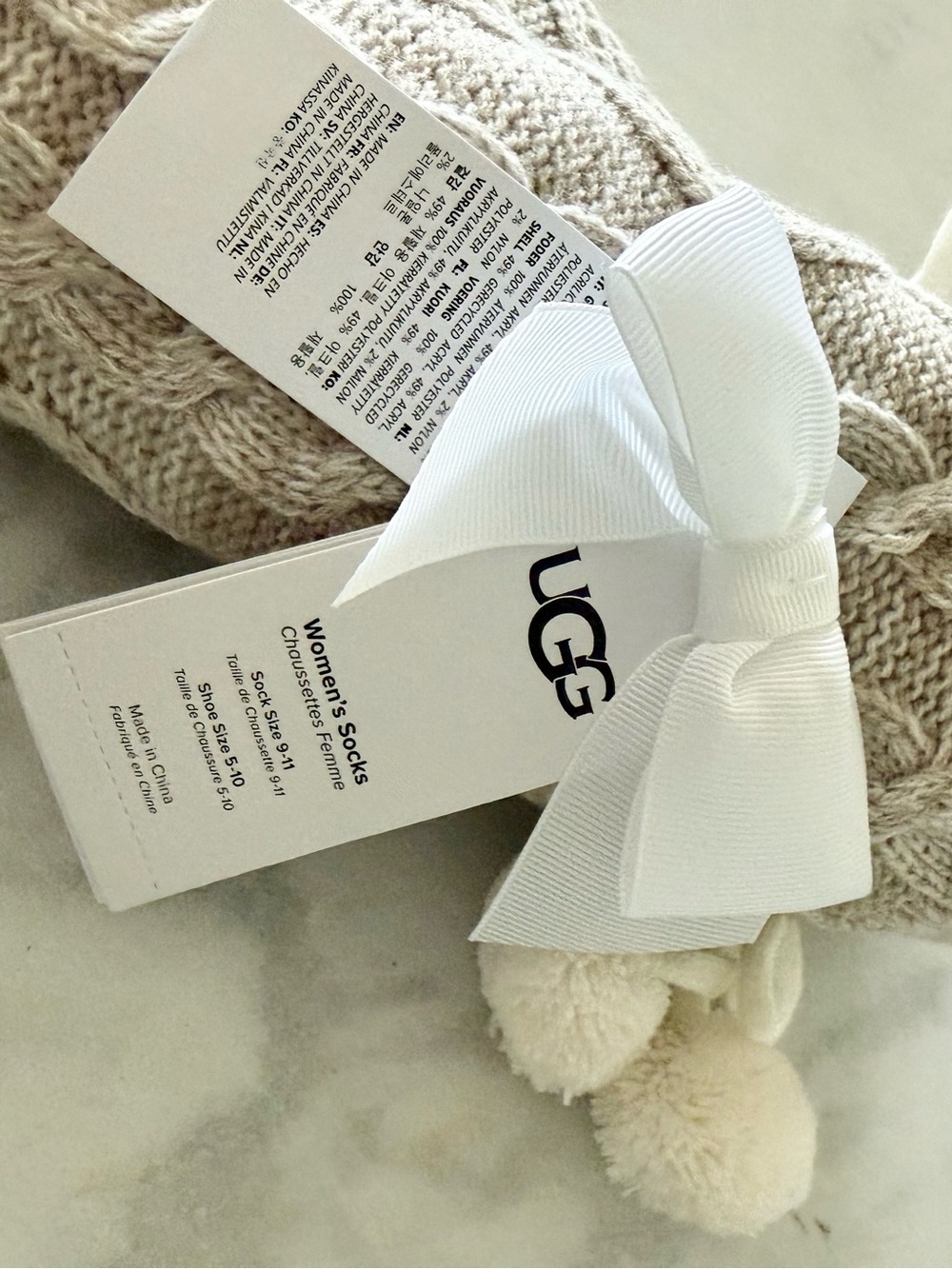 NWT UGG pom pom fleece lined socks in stone - Picture 5 of 8